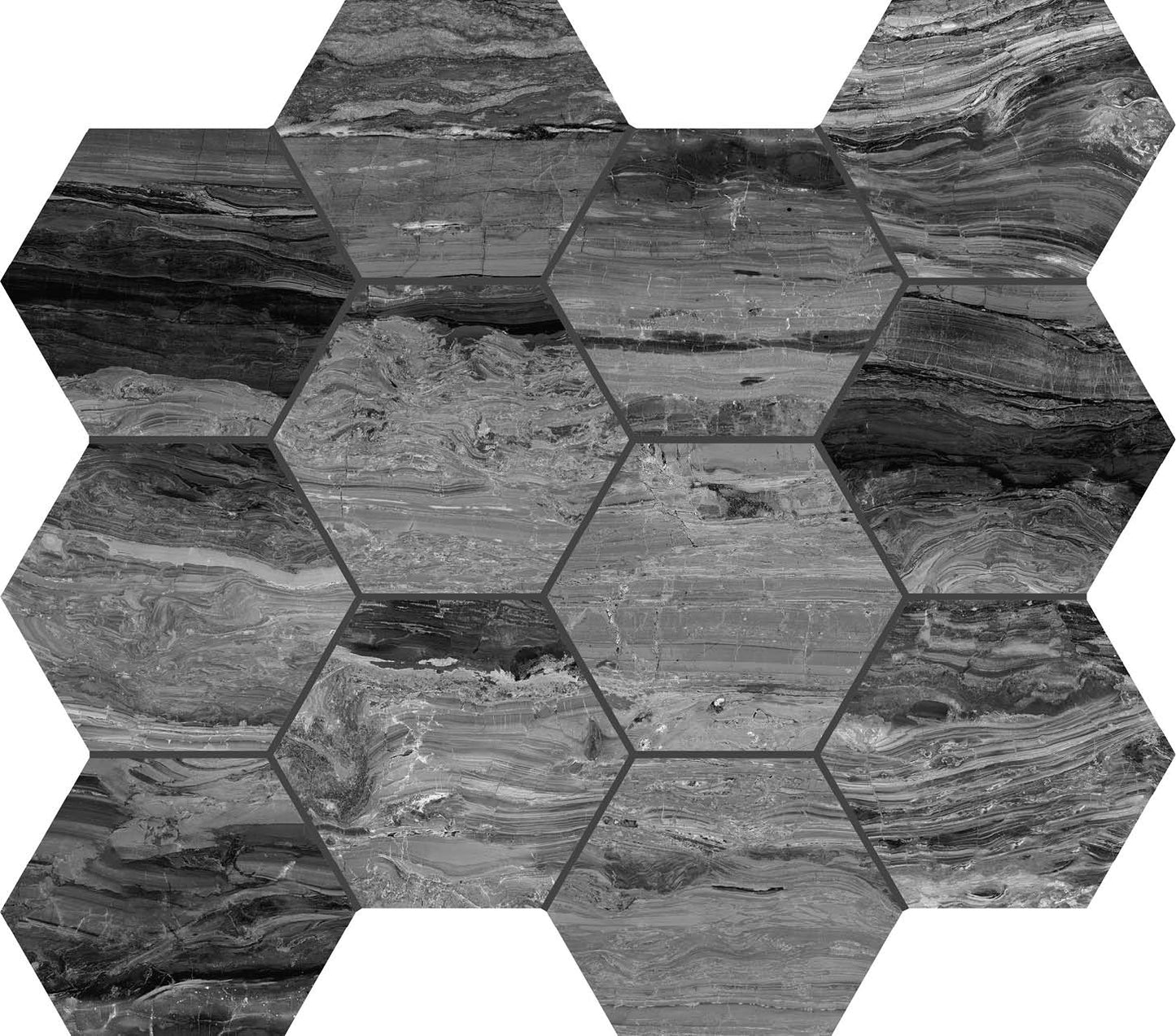 Fliese Sky Noir Hexagon 30x34 Glanz