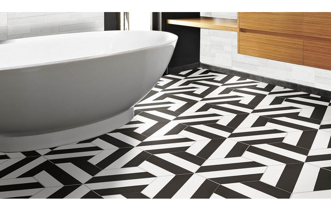 Porto Capri Black Hex-Fliese. 22x25