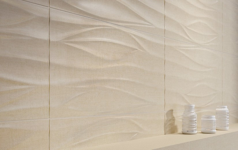 Fliese Glänzendes Textil Beige Satin Struktur 29,8x59,8