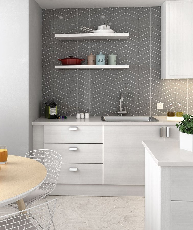 Fliese Chevron Wall Dunkelgrau Rechts 5,2x18,6