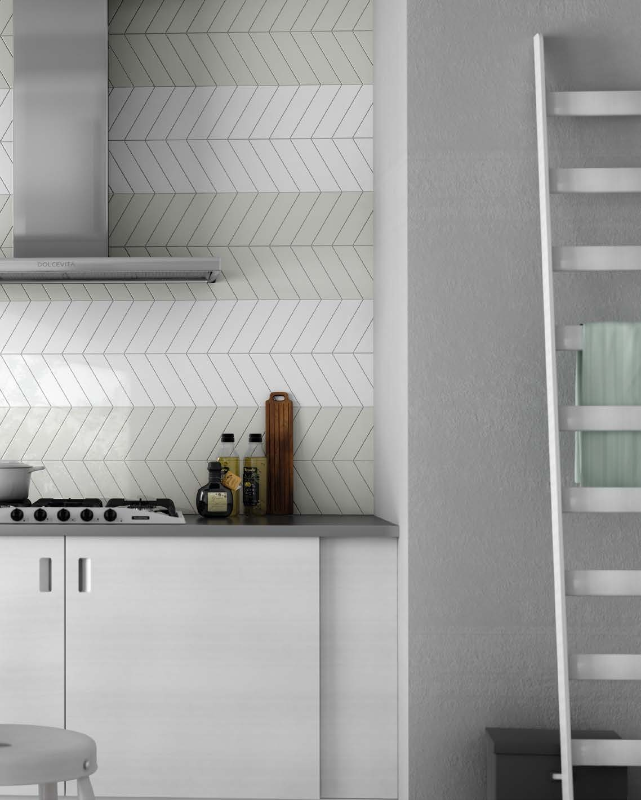 Fliese Chevron Wall Greige Rechts 5,2x18,6