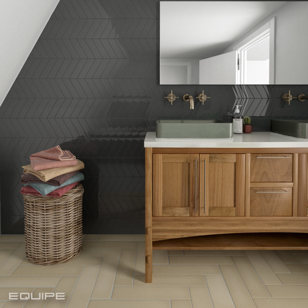Fliese Chevron Wall Dunkelgrau Rechts 5,2x18,6